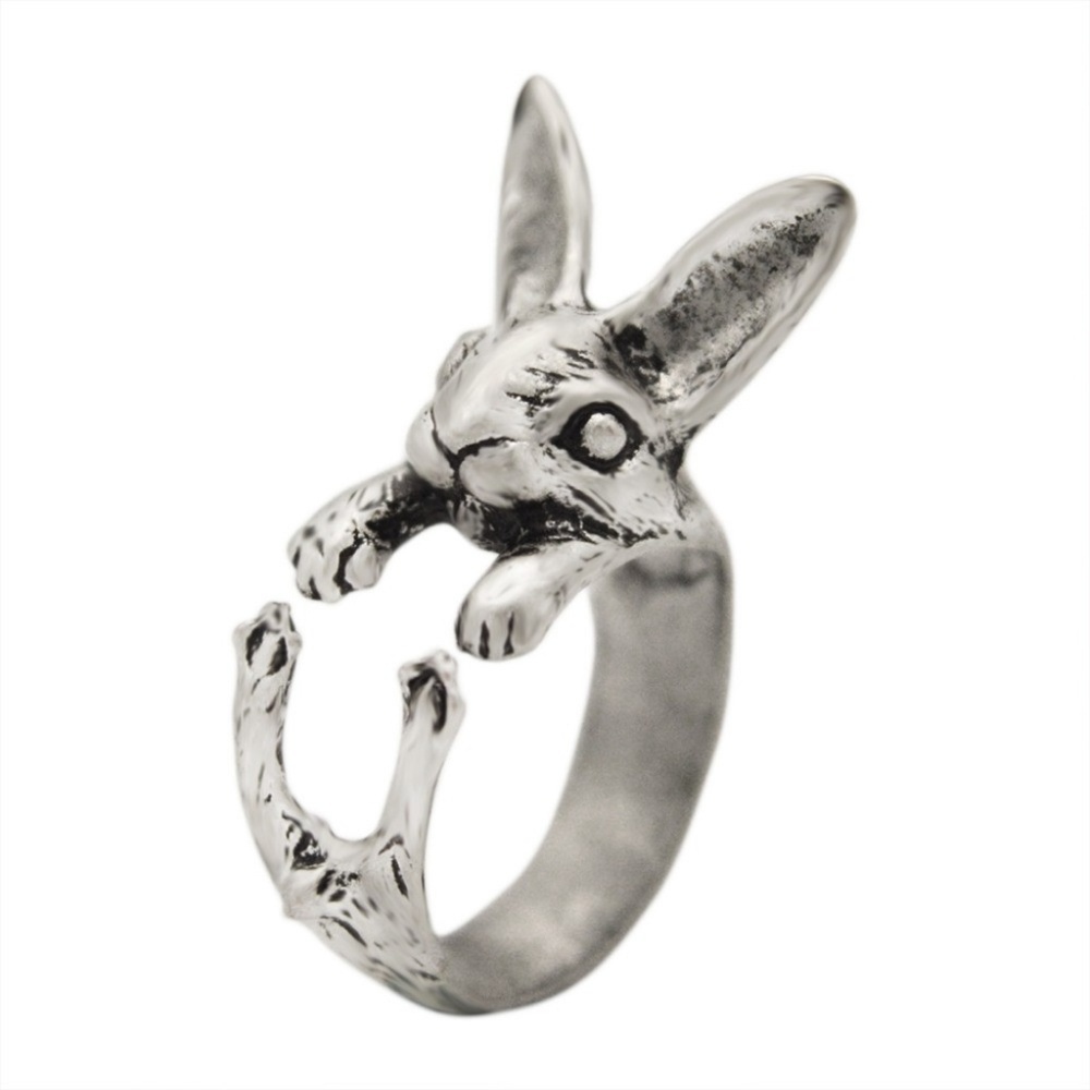 Silver Bunny Rabbit Statement Ring Adjustable - Picture 2 of 7
